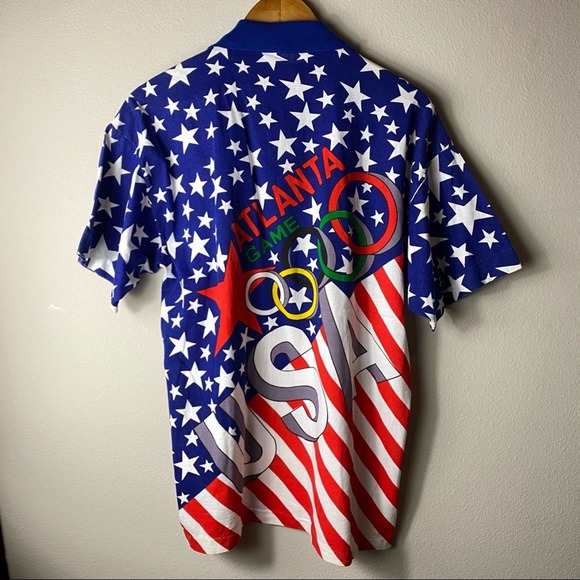 Vintage Olympics Shirt Mens Size Large USA Polo All Over Print America AOP - Picture 2 of 16